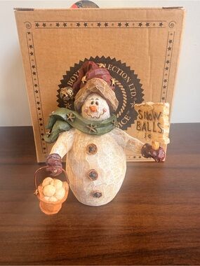 Boyds Bear Carvers Choice JR Fairbanks Snowman w Sign & Bucket